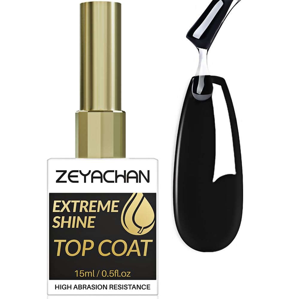 ZEYACHAN Top Coat Semipermanente Brillo- 15ML - No Wipe Top Coat Gel Uñas Esmalte Semipermanente UV/LED Soak Off, Uñas De Gel Profesional- Super Glossy - Duradero - para Manicura y Pedicura