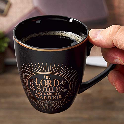 Christian Encouragement Gifts For Men/Women Matte Black Coffee Mug W/Metallic Font Scripture Verses “The Lord Is With Me” Jeremiah 20:11 12Oz Stoneware #TOP3