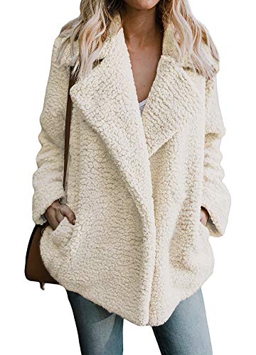 Domary Casaco feminino casaco de pele falsa de inverno gola virada para baixo manga comprida com bol