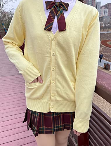 Image of jinghuiyue Women's Cardigan School Uniform Sweater V Neck Button Down Knit Cardigans Coat with Pockets