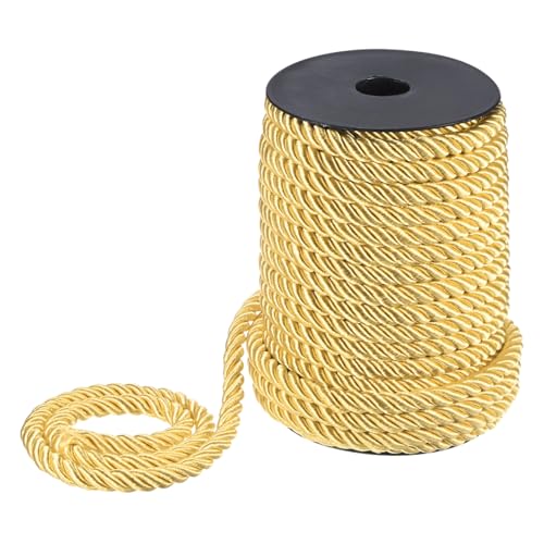M METERXITY 22 Yards Twisted Rope Trim, 8mm/0.31" Golden Yellow Soft Polyester Twisted Silk Rope Cord 3-Ply Decorative Cord for Gift Bag/DIY Crafts/Home Decor/Curtain Tieback