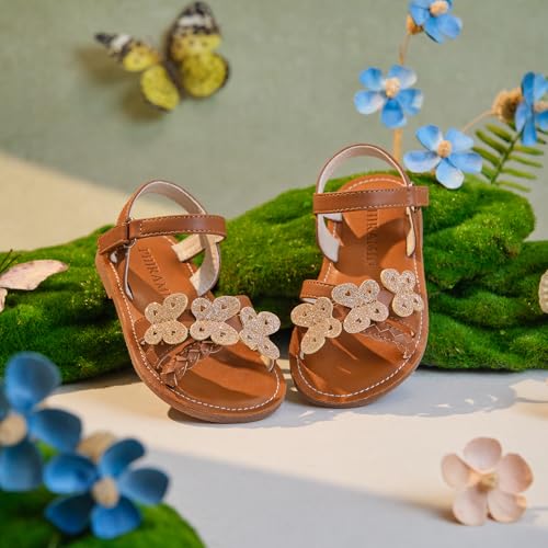 Image of PHIRAMIN Toddler Girl Sandals - Flower Girl Dress Shoes Open Toe Little Kid Flats