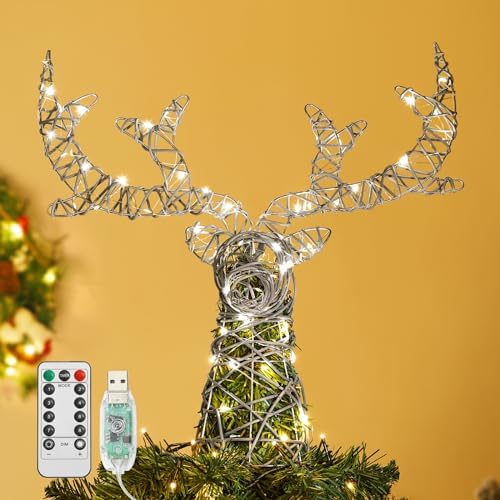 Kssiaz Christmas Tree Topper, Metal Frame, Deer Tree Topper, Christmas