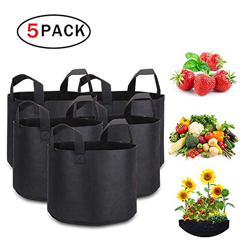 QGPWHLS [5 Pack] 7 Gallon Black Garden Plant Grow Bag Vegetable Flower Pot Planter DIY Potato Garden Pot Plant Eco-Friendly Grow Bag