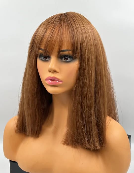 Miniatura 5 de AURORA - Peluca de cabello lacio castaño rojizo de 16 pulgadas con flequillo, color cobre oscuro para usar y llevar, sin pegamento, para fiesta,