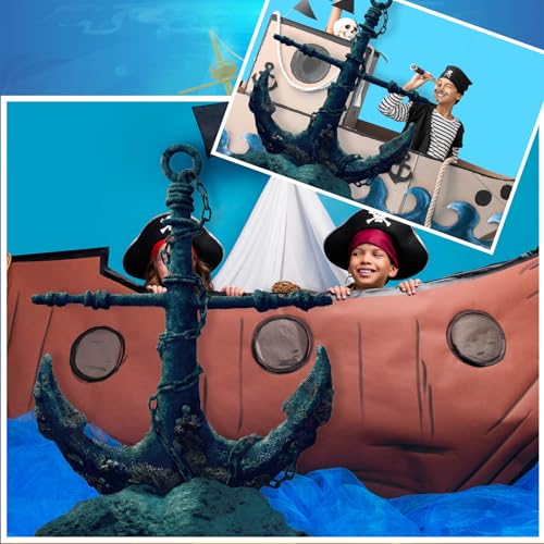 Image of DoubleFill 4 ft Anchor Cardboard Cutout Pirate Nautical Party Decorations Stand up Large Shipwreck Cruise Ship Hook Photo Props for Nautical Pirate Party Home Outdoor Decor