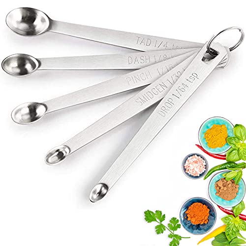 Tiktun Mini Measuring Spoons Set - 5pcs Measuring Spoons,Stainless Steel Metal Measuring Spoons Set,for Cooking Baking, Spice,Dry or Liquid,Mini Kitchen Measuring Tools