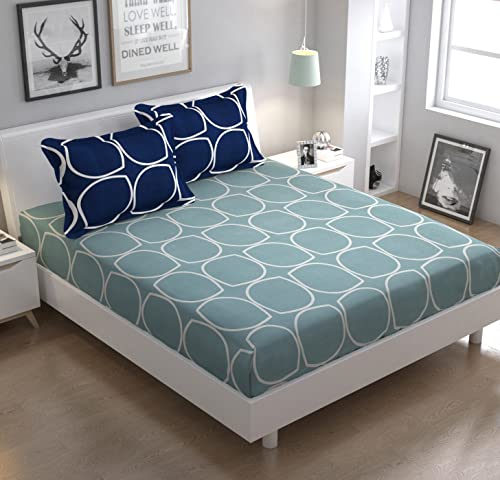 Image of Nirwana Decor Fitzy Fitted bedsheet King Size, Elastic bedsheet, 72x78 inches + 10 inches Drop, with 2 Pillow Covers (Fb-Navy-GreyChecks, 72 inch x 78 inch)