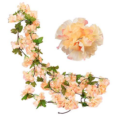 JaneYi (2 Pièces 235cm Faux Cerise Vigne Fleurs Plante Artificielles Lierre Suspendu Guirlande de Soie aux Feuilles Vertes pour Intérieur Extérieur Accueil Hôtel Jardin Fête Mariage Décor (Champagne) Cover