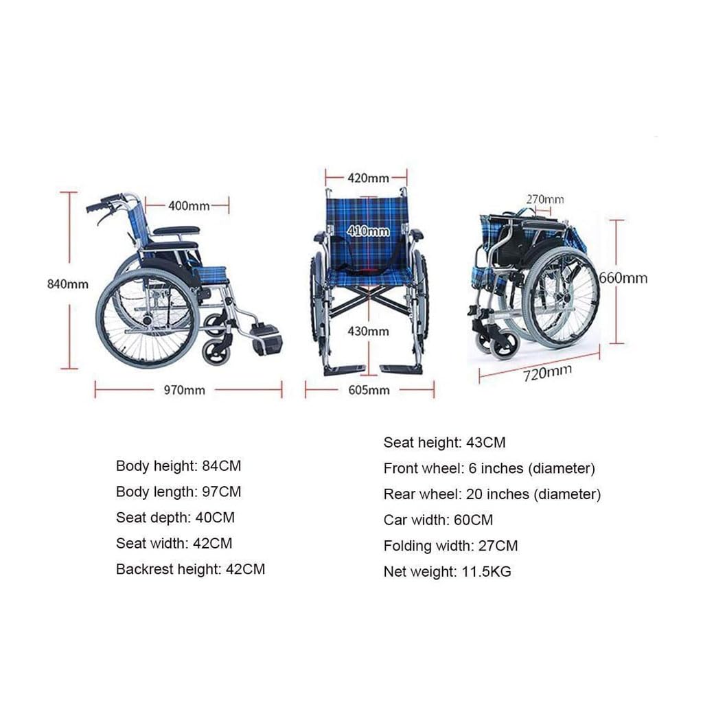 Silla de Ruedas Manual, Carrito portátil Ultraligero, Plegable, para Personas Mayores, Silla de Ruedas ensanchada de aleación de Aluminio para Personas Mayores