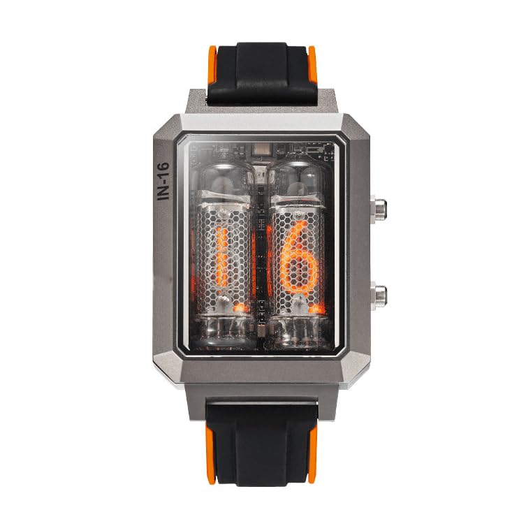 KEULEN IN16 Glow Tube Watch, Nixie Tube Watch, Sapphire Glass Mirror, Counts Time and Seconds, Wireless Charging, Automatic Light Sensor To Adjust Brightness, IPX4 Waterproof, for Business Men