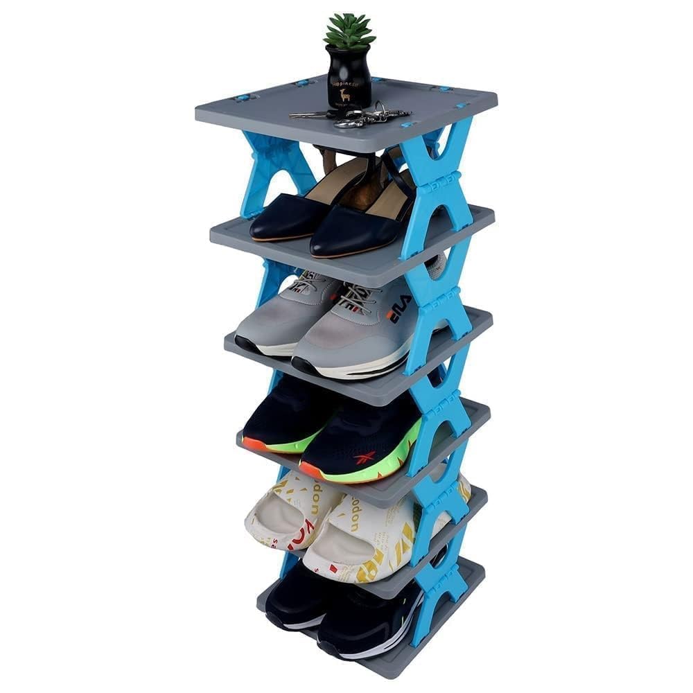 6 Layer Foldable Shoe Rack | Plastic Shoe Storage Organizer | Free Standing Stackable Shoe Shelf | Collapsible Shoe Stand for Entryway, Bedroom, Closet & Home Footwear Storage-image-28