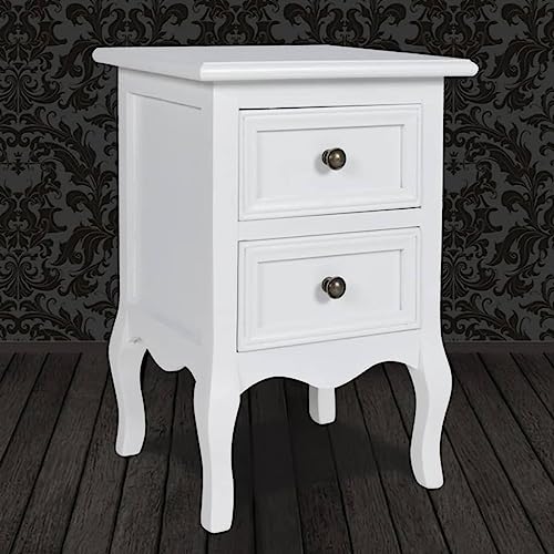 Table de nuit blanche petit modèle en bois MDF avec 2 tiroirs - 5