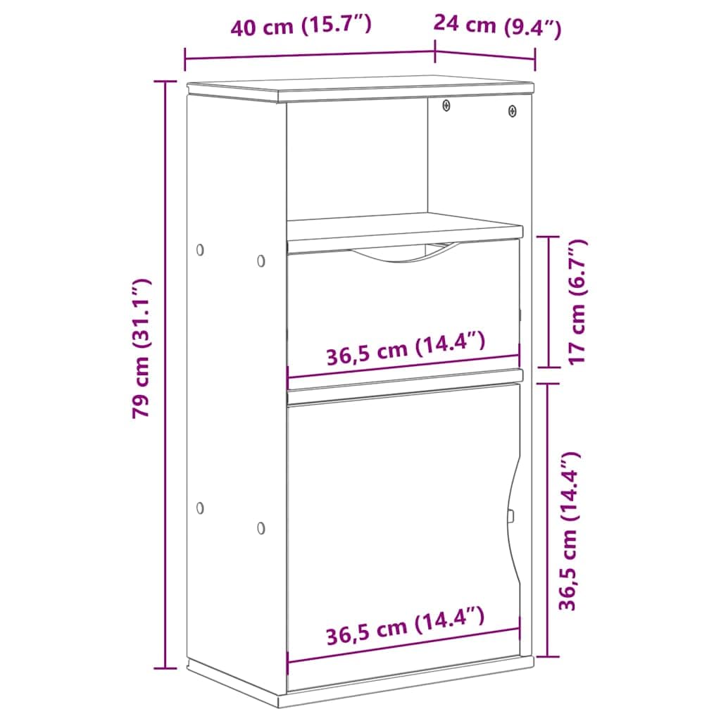 vidaXL Beistellschrank mit Schublade ODDA 40x24x79cm Massivholz Kiefer, Schrank, Aufbewahrungsschrank, Flurschrank, Sideboard, Küchenschrank