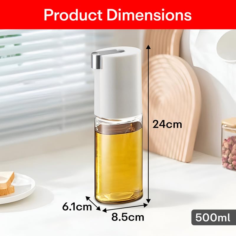 Image of PRIME PICK 500ml Oil Dispenser Bottle for Kitchen Leak-Proof Glass Jar with Auto Flip Cap & Stainless Steel No-Drip Spout, Transparent Container for Olive Oil, Vinegar, Soy Sauce, BBQ & Salad Dressing