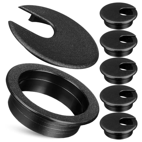 SEWACC 6pcs Tapas Redondas Negras de Plástico para Agujeros en Escritorio para Gestión de Cables miniatura 1