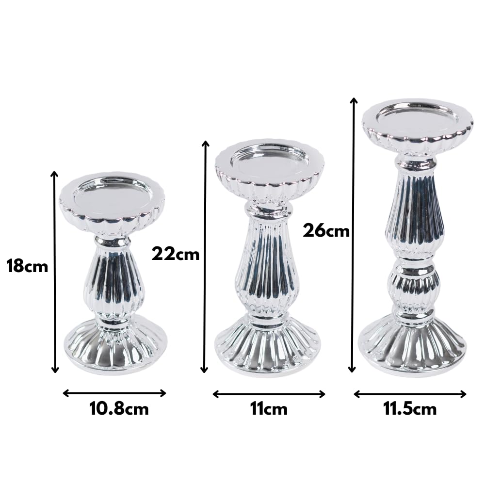 Marco Paul 3 Piece Polished Pillar Candle Holder Set Elegant Festive Home Decor Warm Light Christmas Decorations Dining Table Living Room Kitchen Decor Christmas Candle Holder Dinner Candles Resin