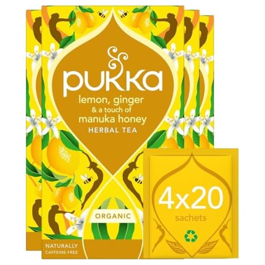 Pukka Lemon, Ginger & Manuka Honey, Organic Herbal Tea Bags (4 Pack, 80 Tea bags)