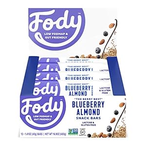 Fody Foods Vegan Protein Nut Bars | 3g Protein Snack Bar | Low FODMAP Certified | Gut Friendly IBS Friendly Snacks | Gluten Free Lactose Free Non GMO | Blueberry Almond Bars, 12 Count