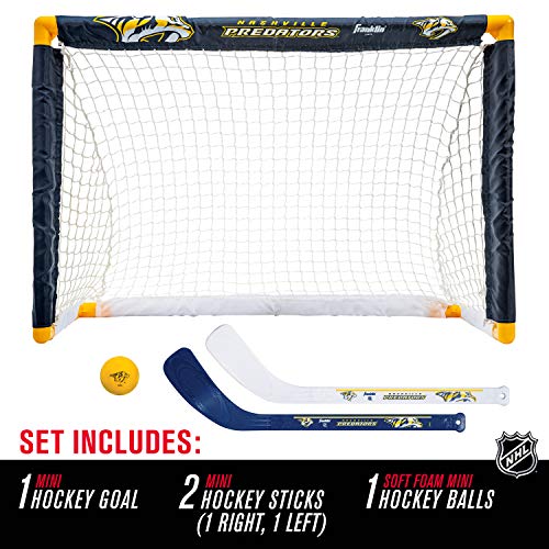 Franklin Sports Nashville Predators Mini Hockey Set - Knee Hockey Goal, Ball, & 2 Hockey Stick Combo Set - Mini Goal Net - Nhl Official Hockey Set #TOP1