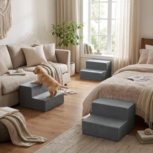 Image of YENING Large Dog Stairs for High Beds - Extra Wide Pet Steps for Large Dogs to Get on Tall Bed 3 Deep Step Cat Ramp for Couch 2 Steps