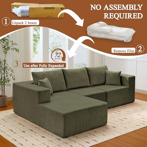 Image of Modular Sectional Sofa for Living Room, 108 inch Cloud Couch Sectional with L-Shape Chaise, No Assembly Required (Green)