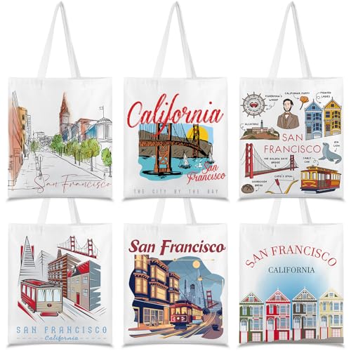 Paterr 6 Pcs San Francisco Souvenir Gifts Tote Bags Grocery Shopping City Themed Bag Canvas Tote...