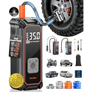 OlarHike Inflador de neumáticos inalámbrico, compresor de aire portátil, 150 PSI de doble potencia, 5400 mAh y 12 V CC, bomba de aire para neumáticos de automóvil, bicicleta, motocicleta, bicicleta