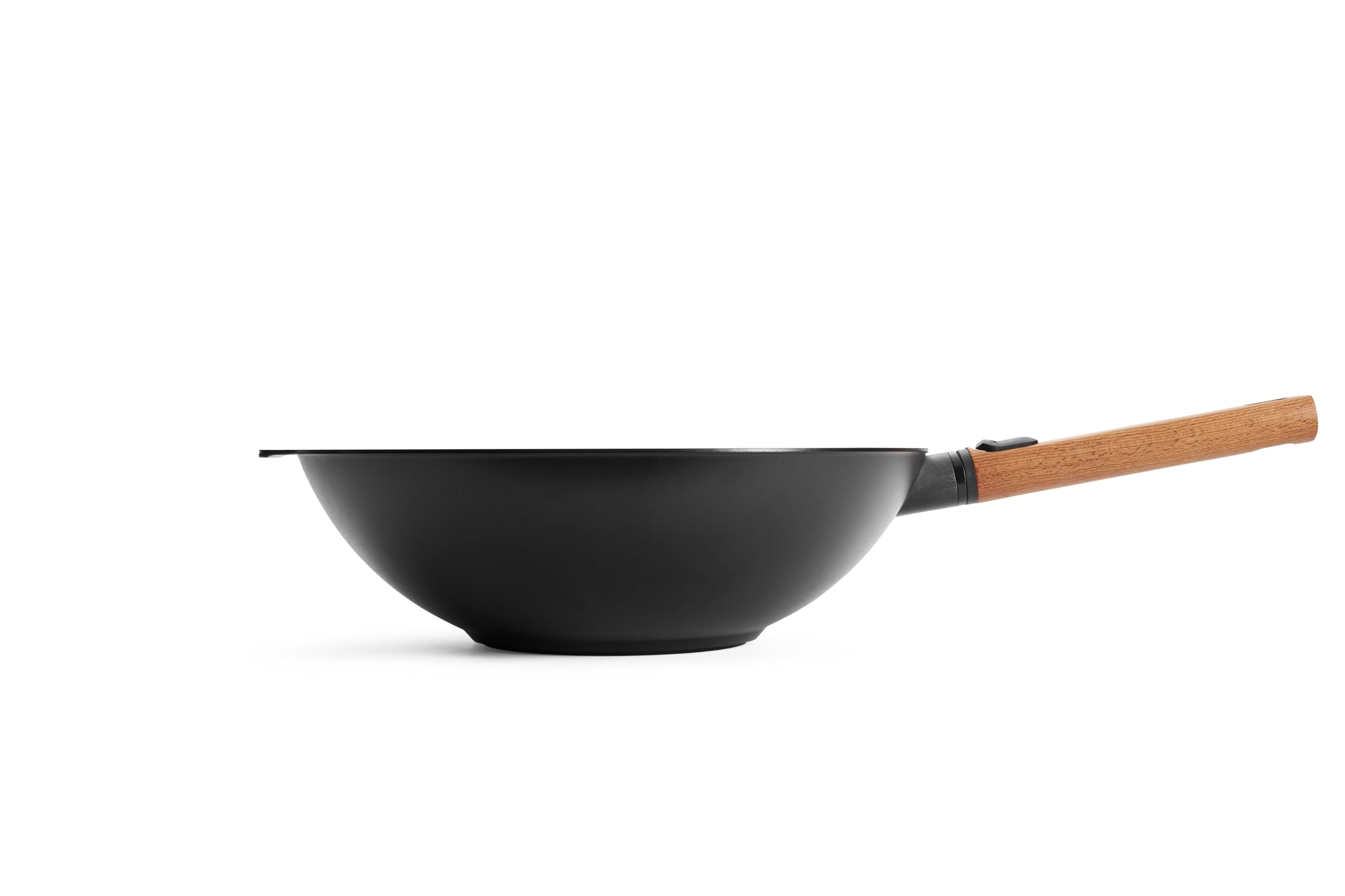 Woll Eco Logic QXR - Sartén para wok y agitador (inductiva, diámetro de 32 cm, 10 cm de alto, con mango de madera sostenible extraíble, apta para todo tipo de cocinas, sin PFAS, revestimiento
