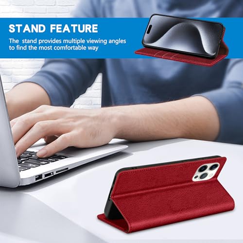 ZZXX for iPhone 15 Pro Wallet Case Strong Magnetic 6.1 inch,Red - image 5