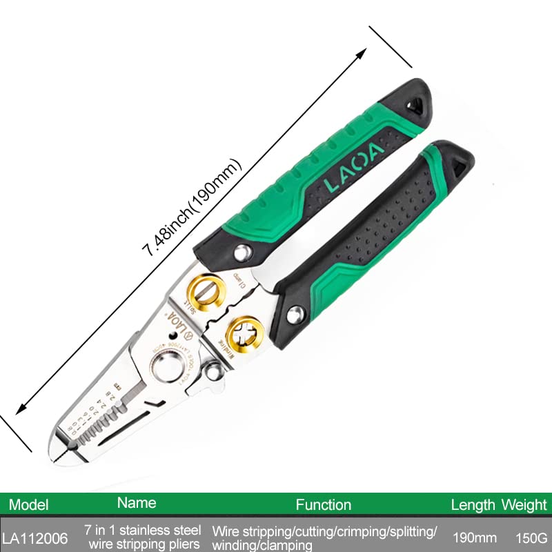 LAOA Stainless Steel Wire Stripper Wire Cutter Electrician Tools for Stripping,Cutting,Crimping,Splitting,Winding,Clamping (7in1+5in1