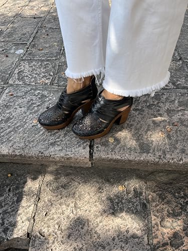 Macarena Collection Women's Flatform Wedge Casual Sandal Huarache Colorful Leather Mexican Style Handcrafted Leather Ankle Boots 42923