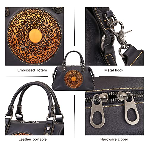 Image of Leather Handbag for Women, Genuine Leather Purses Retro Mandela Crossbody Handbag Tote Bag