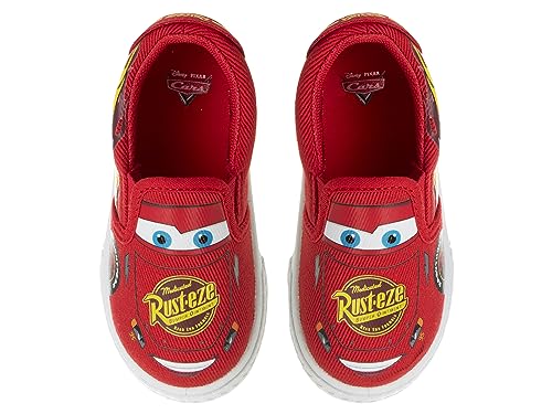 Josmo Cars Shoes - Kids Character Low top Slip-on Casual Fashion Tennis Boys Laceless Canvas Sneakers - Lightning McQueen Red (Size 8 Toddler)