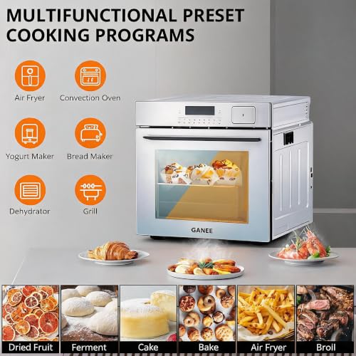 Image of Garvee 24 Inch Built-in Steam & Convection Oven with 8 Cooking Functions, 108 Smart Recipes, 2.5 Cu.ft Stainless Steel Convection Oven with Enamel Cavity, Touch Control, Stepless Temperature Adjus