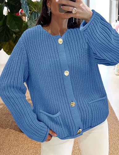 Image of PRETTYGARDEN Cardigan Sweaters for Women 2026 Trendy Oversized Knit Chunky Button Cardigans Fall Winter Outfits with Pockets