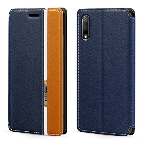 Custodia Flip in a Classiche Compatibile con Huawei Honor 9X Premium Chiusura Magnetica Invisibile e Slot Carta Design a ContrastoBlu righe