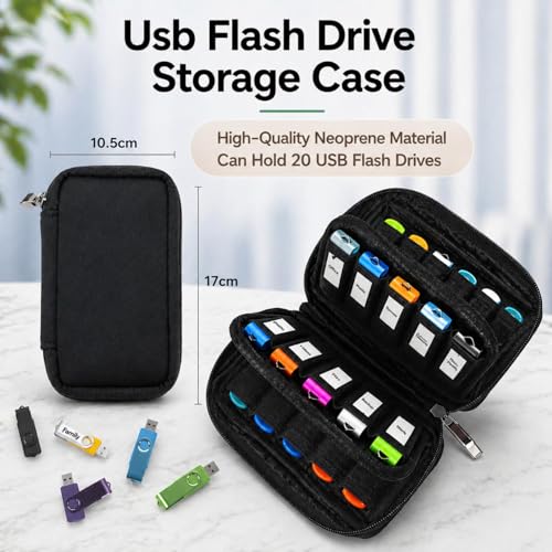 Image of Black Pen Drive Box, 20 Slots USB Flash Drive Organizer for Travel Business Commute Storage, Pen Drive Case for Tech Professionals and Students, Pendrive Pouch