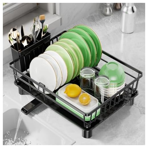 CosyPic Dish Drying Rack for Kitchen Counter, Stainless Steel Drainer Anti Rust, Smart Drainage System Drainboard with Detachable Cutlery Holder, Handwash Dish Helper for Home, Apartment Space Saving