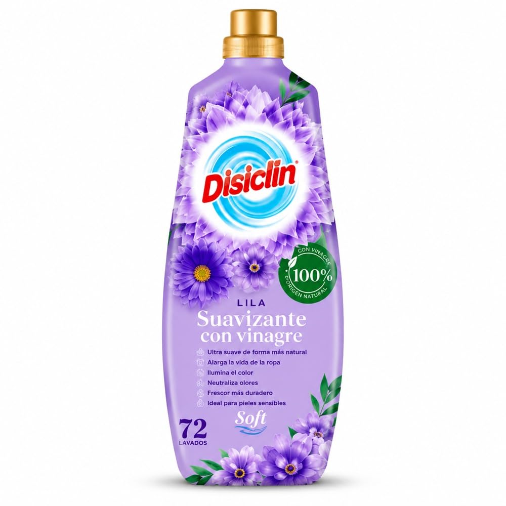 Disclin Suavizante con Vinagre Lila 1300 ml (Pack 8 unidades) | 72 Lavados por Botella | Suavidad y Frescor para la Ropa | Ayuda a Neutralizar Olores | Cuidado Diario de los Tejidos | RASMACOR
