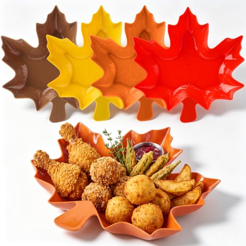 Wiwiqing 4 Pcs Maple Leaves Serving Tray Plastic Fall Thanksgiving Platter