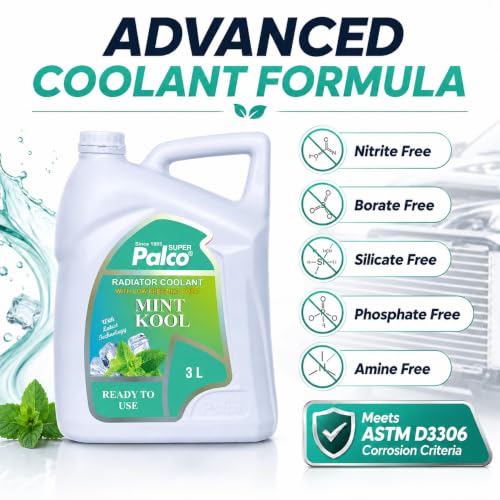 Image of PALCO MINT KOOL Radiator Coolant Ready to Use for Petrol Diesel Engines Cars, Jeep, Commercial Water as a Cooling Medium Vehicles| Ethylene Glycol Based Coolant| Nitrite Amine free 3Litre (Pack 2)