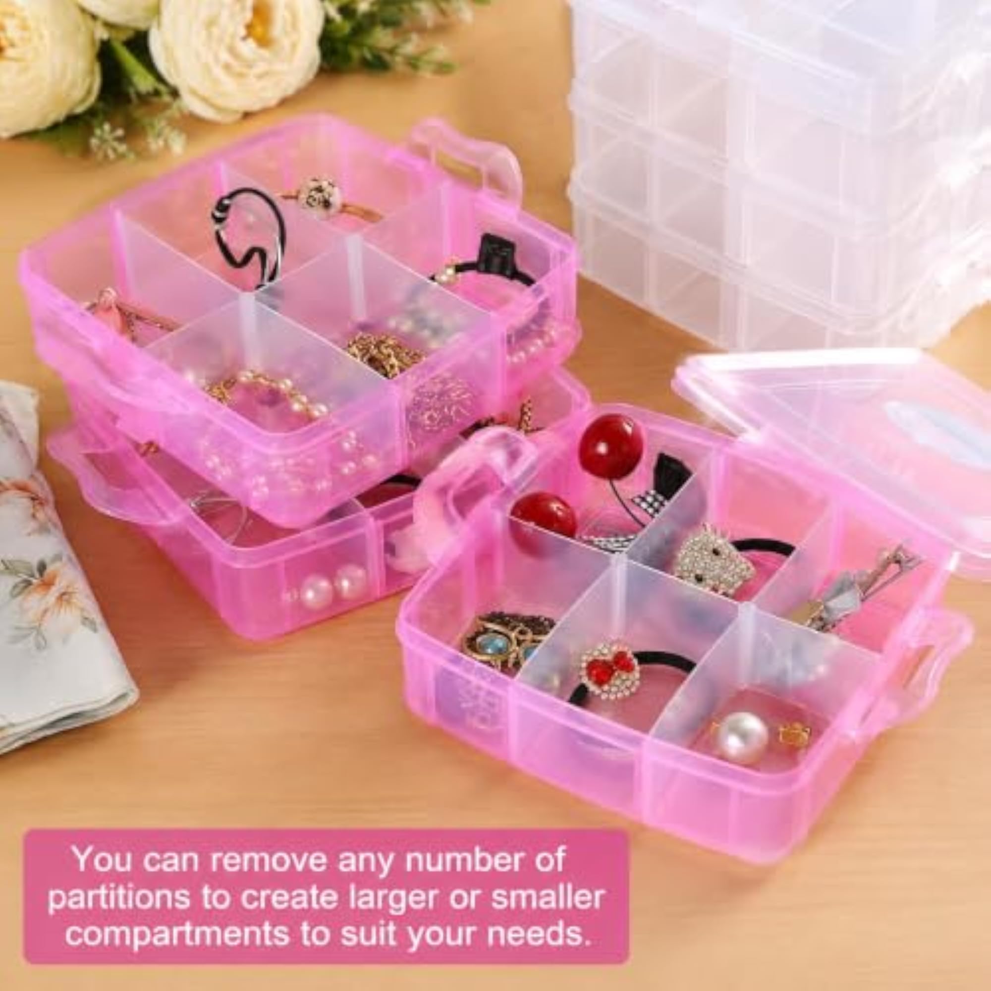 Plastic Transparent 3 Layer Jewelry Storage Box, 18 Grid Organizer
