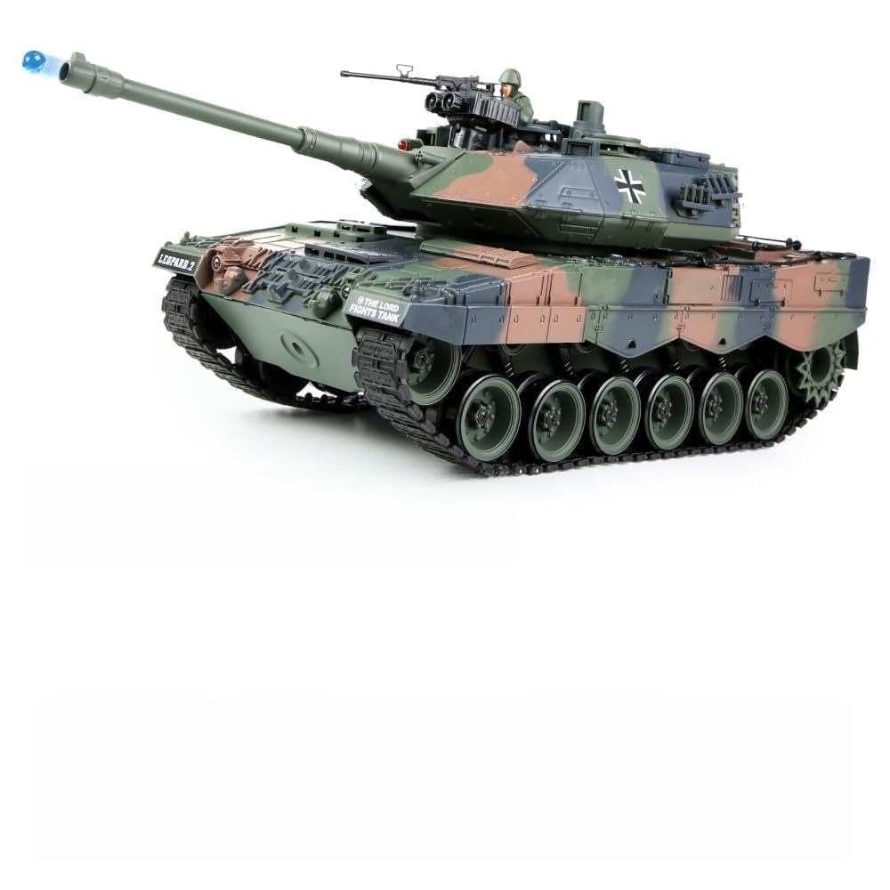 s-idee® Char RC S822 - Léopard allemand - Camouflage militaire - Vert - Échelle 1:18 - 2,4 GHz - Avec fonction de tir