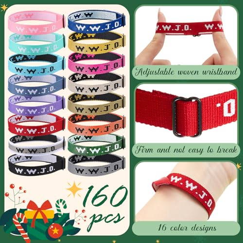 XunYee 160 Pcs WWJD Webbing Bracelets What Would Jesus Do Christian Gifts Adjustable Religious Bracelets for Church Women Men (Bright Color)3