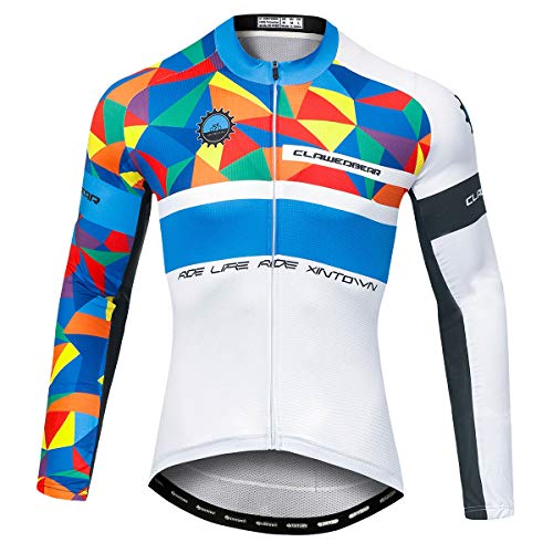 Panegy Camieta Ciclisma Manga Larga Hombre Maillot Ciclismo con Cremallera Elástico Cómodo Jerseys de Bicicleta MTB Blanco-Azul XL