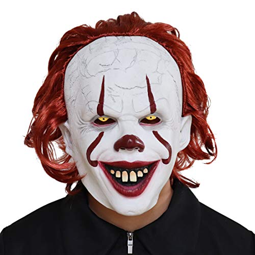 shyhand Scary Clown Mask Joker Mask with Glowing Eyes Creepy Halloween Clown Mask Latex Cosplay Costume Prop for Adults