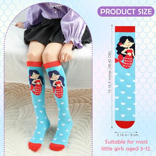 PHOGARY 6 Pairs Girls Knee High Socks, Cute Socks Colorful Cartoon Animal Warm Cotton Socks Crazy Funny Kids Odd Socks Mid Calf Long Boot Socks for 3-12 Years Girls, One Size (Mermaid)4