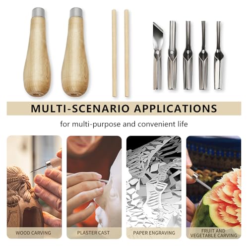 RFYTDCF 2 Linolschnitt Werkzeug Set, Linoleum Schnitzset mit 5 Klingen Holzschnitzwerkzeug Kit Handwerkliche Linoleum-Schnitzwerkzeuge für Ink Paint Block Stamping DIY-Schnitzerei
