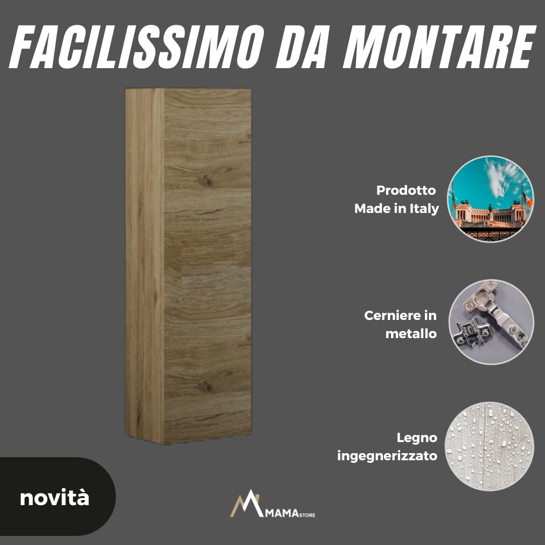 MaMa Store Atena Colonna in Kit Reversibile con sistema di apertura push and pull, Laminato, QUERCIA NATURALE L. 30 X P. 22 X H. 110 Cm